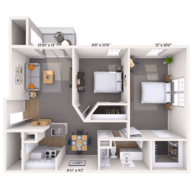 2 Beds • 1 Bath 0808301 floor plan
